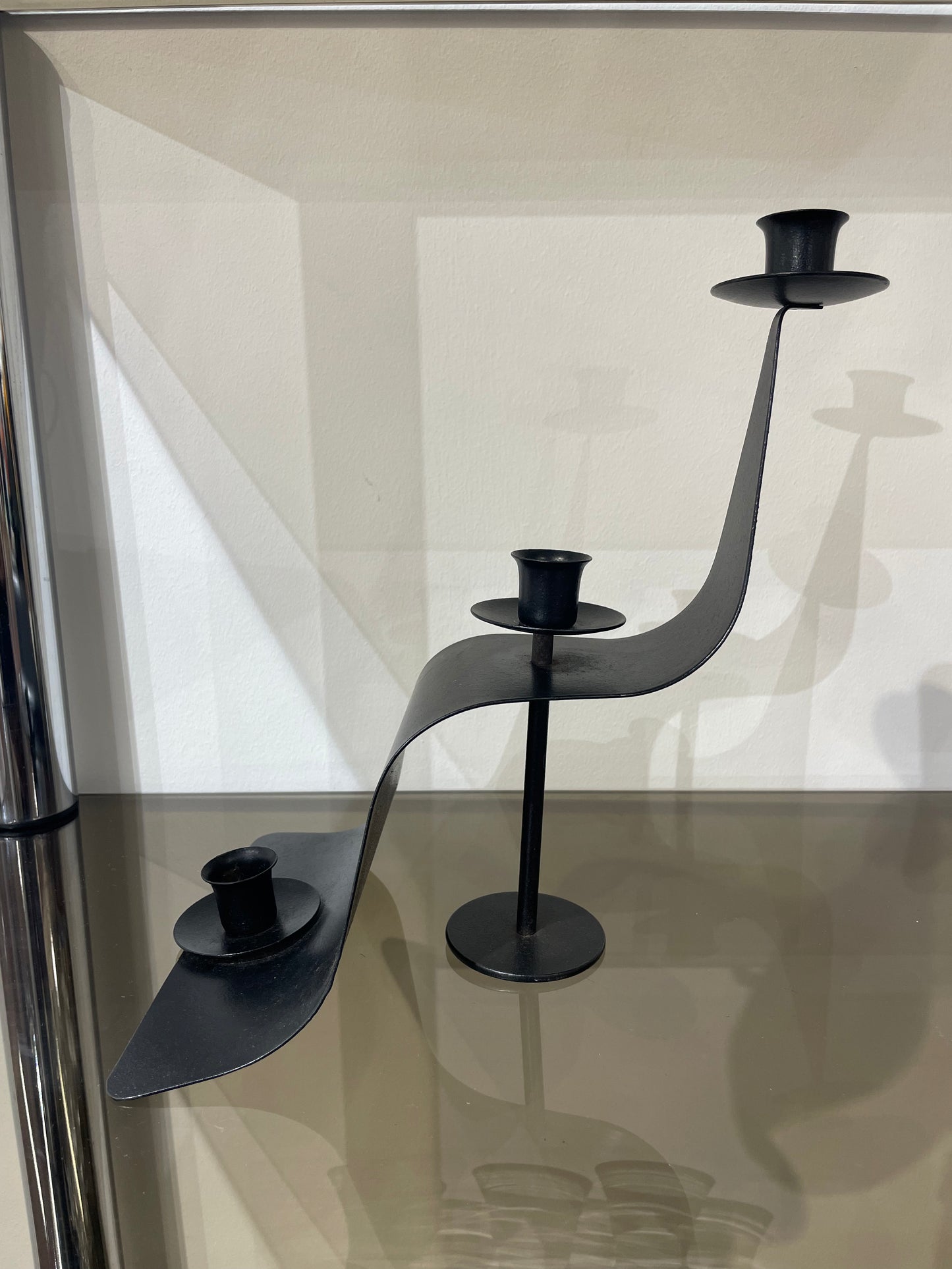 VINTAGE Large Metal Wave Candle Stick Holder