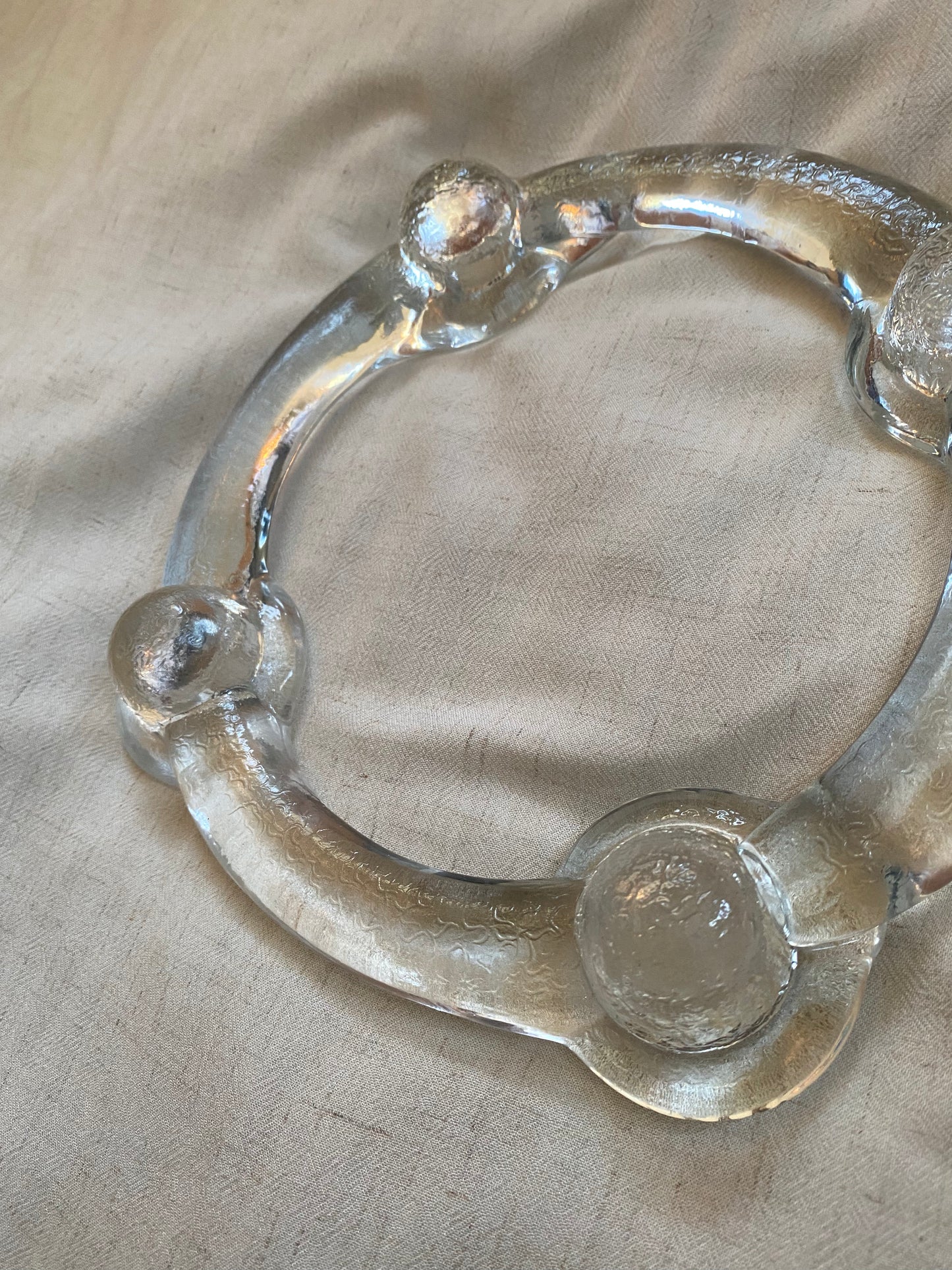 PUKERBERG 1960's Art Ice Glass Candle Holder by Staffan Gellerstadt