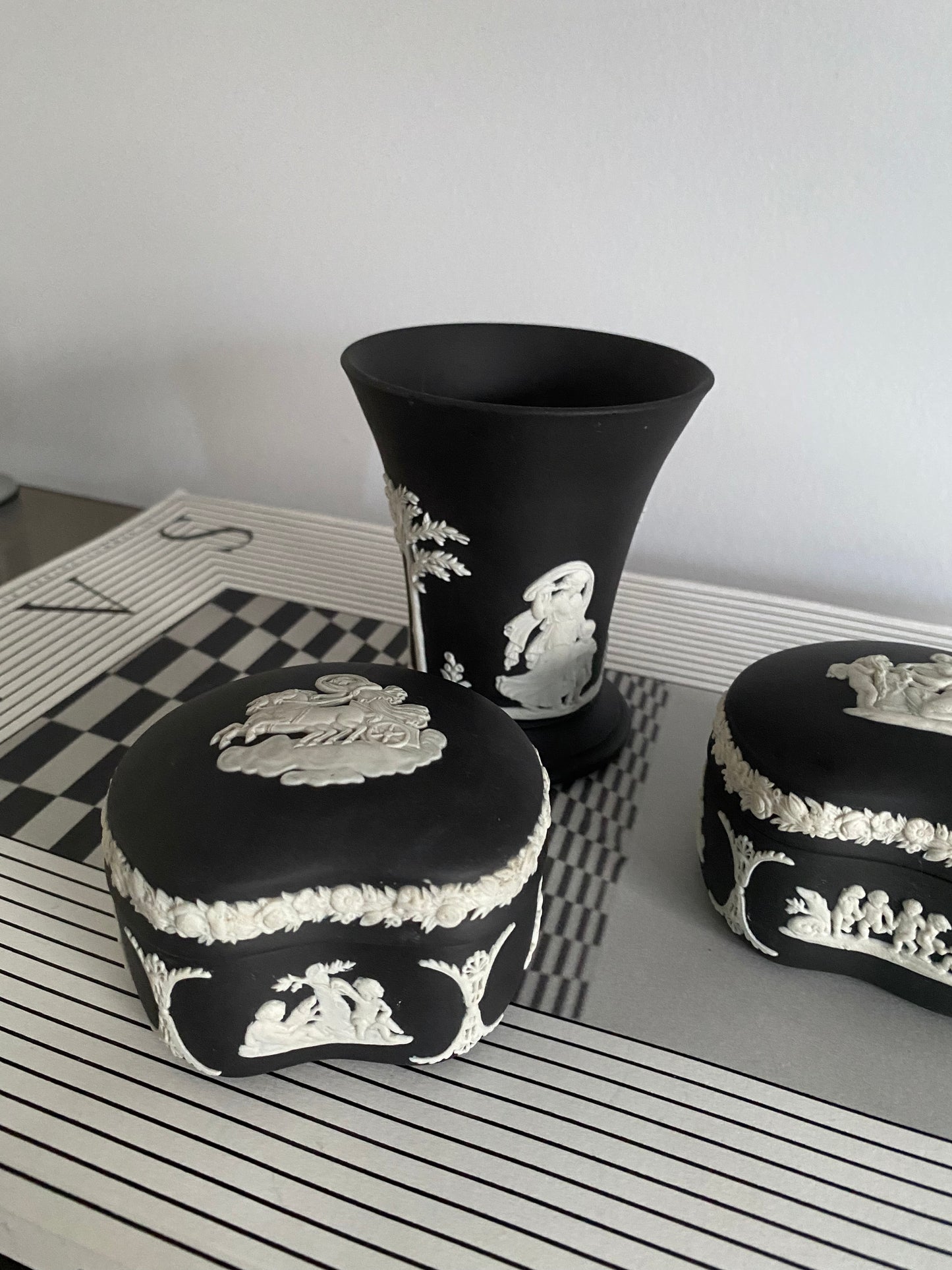 WEDGEWOOD Jasperware in Black Basalt 3 Piece Set