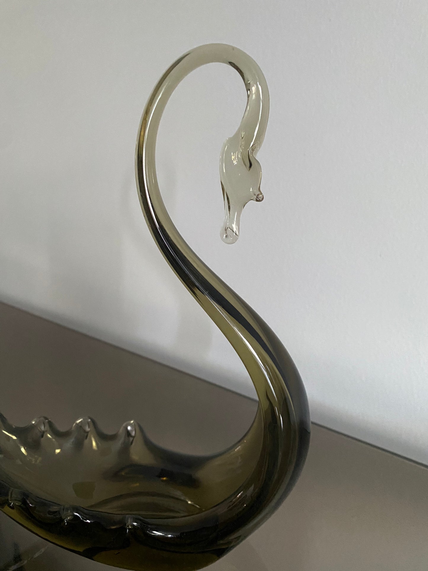 WHITEFRIARS 1960’s Smoked Glass Swan Trinket Dish