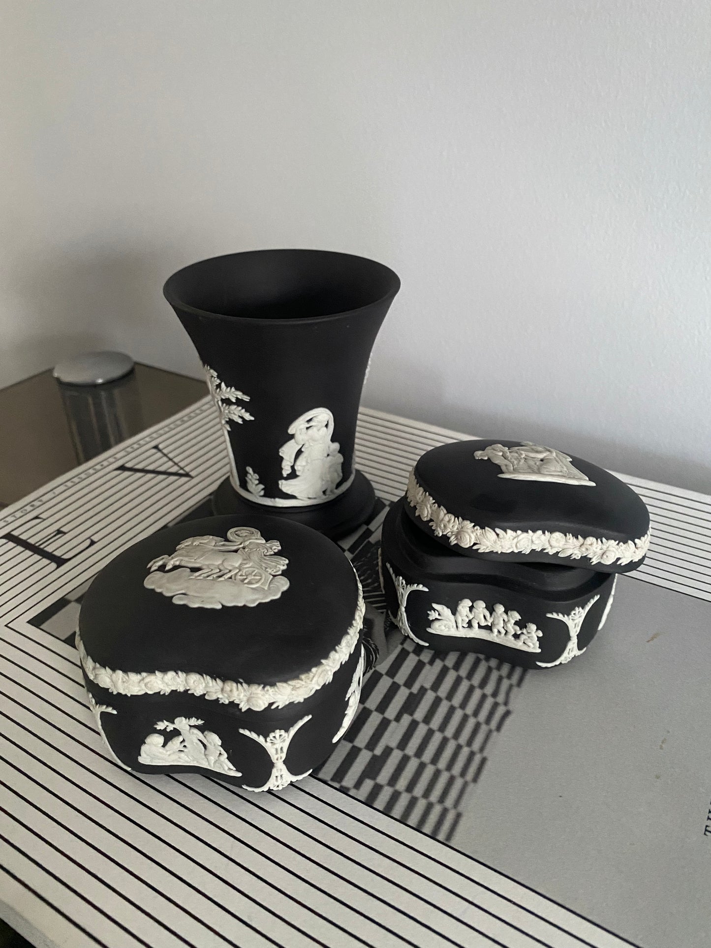WEDGEWOOD Jasperware in Black Basalt 3 Piece Set