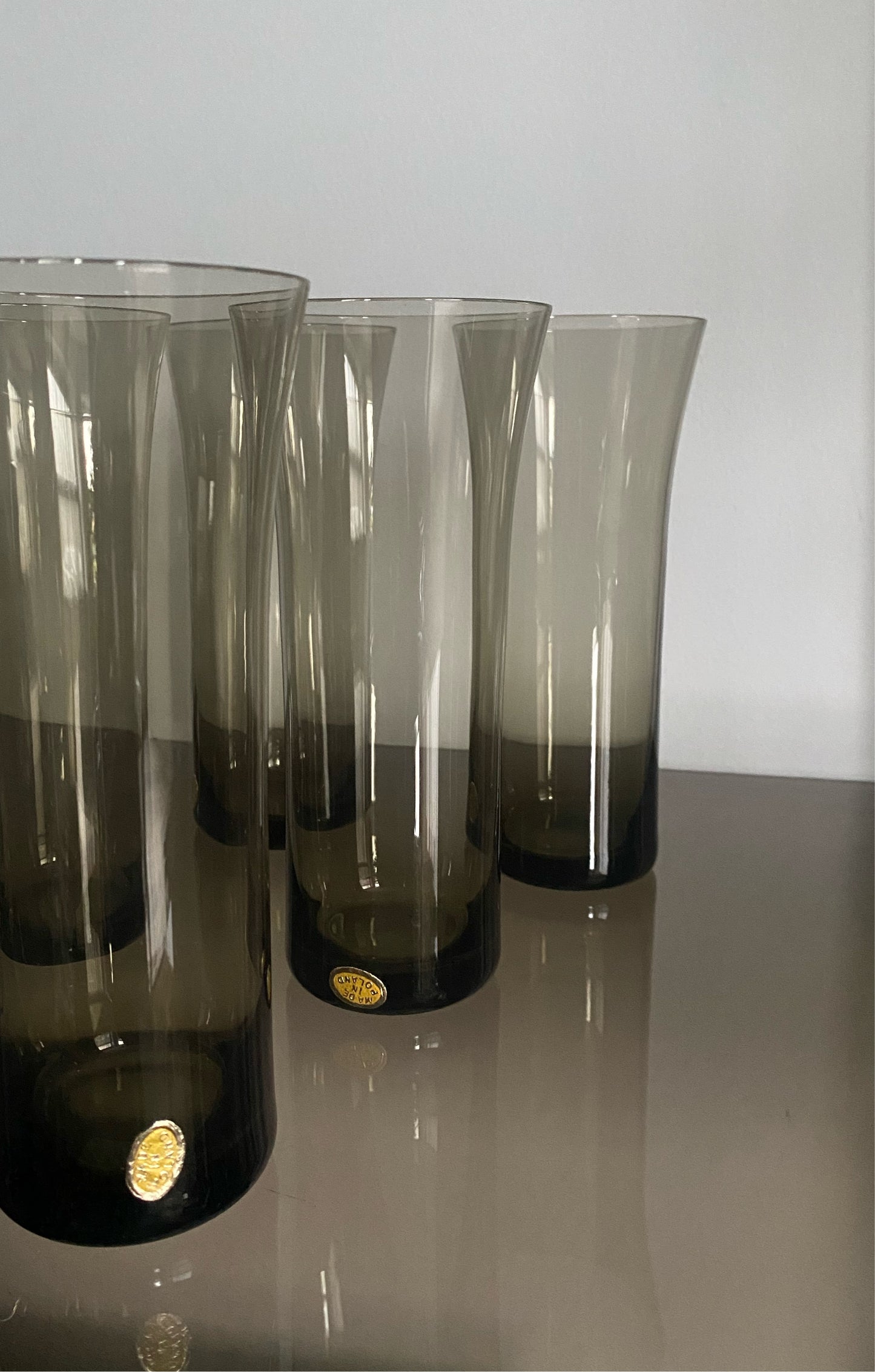 Smoked Glass Vintage Fluted Glasses (set of 6)
