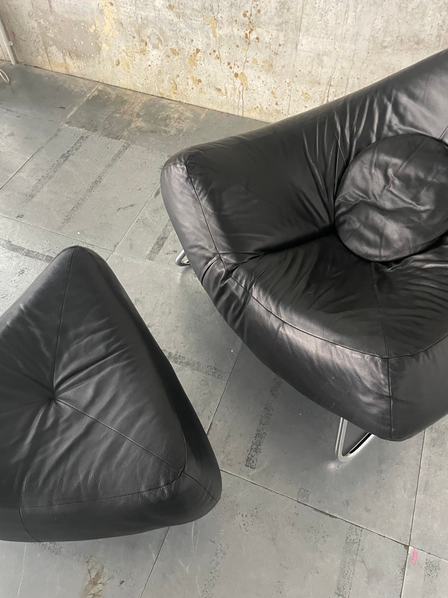 ‘Chilli’ lounge chair & footstool in black leather & chrome by Paul Falkenberg for ROM, 1970’s
