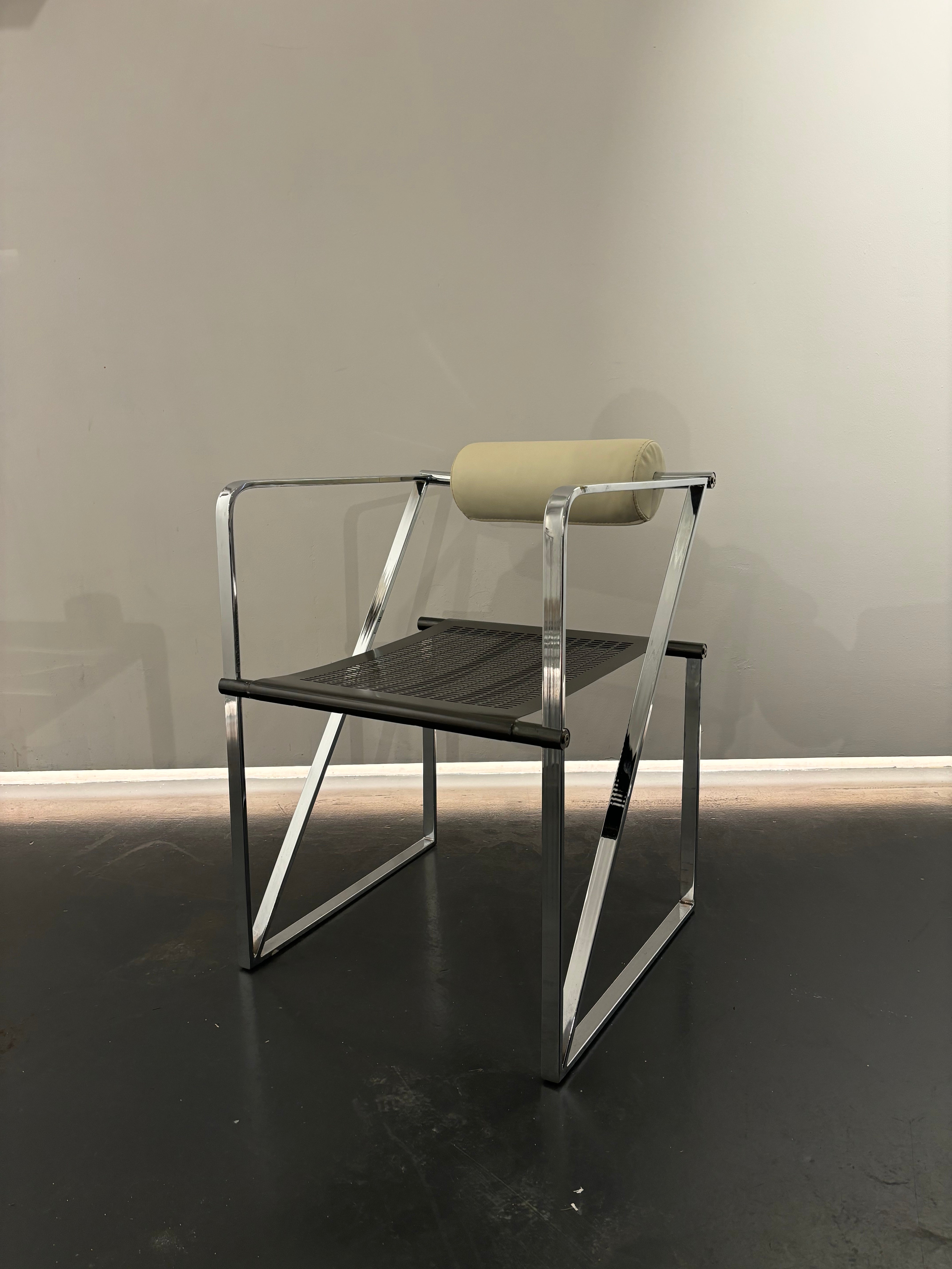Seconda Chair ‘Seconda’ chair in chrome & cream faux leather after Mario Botta for A ...