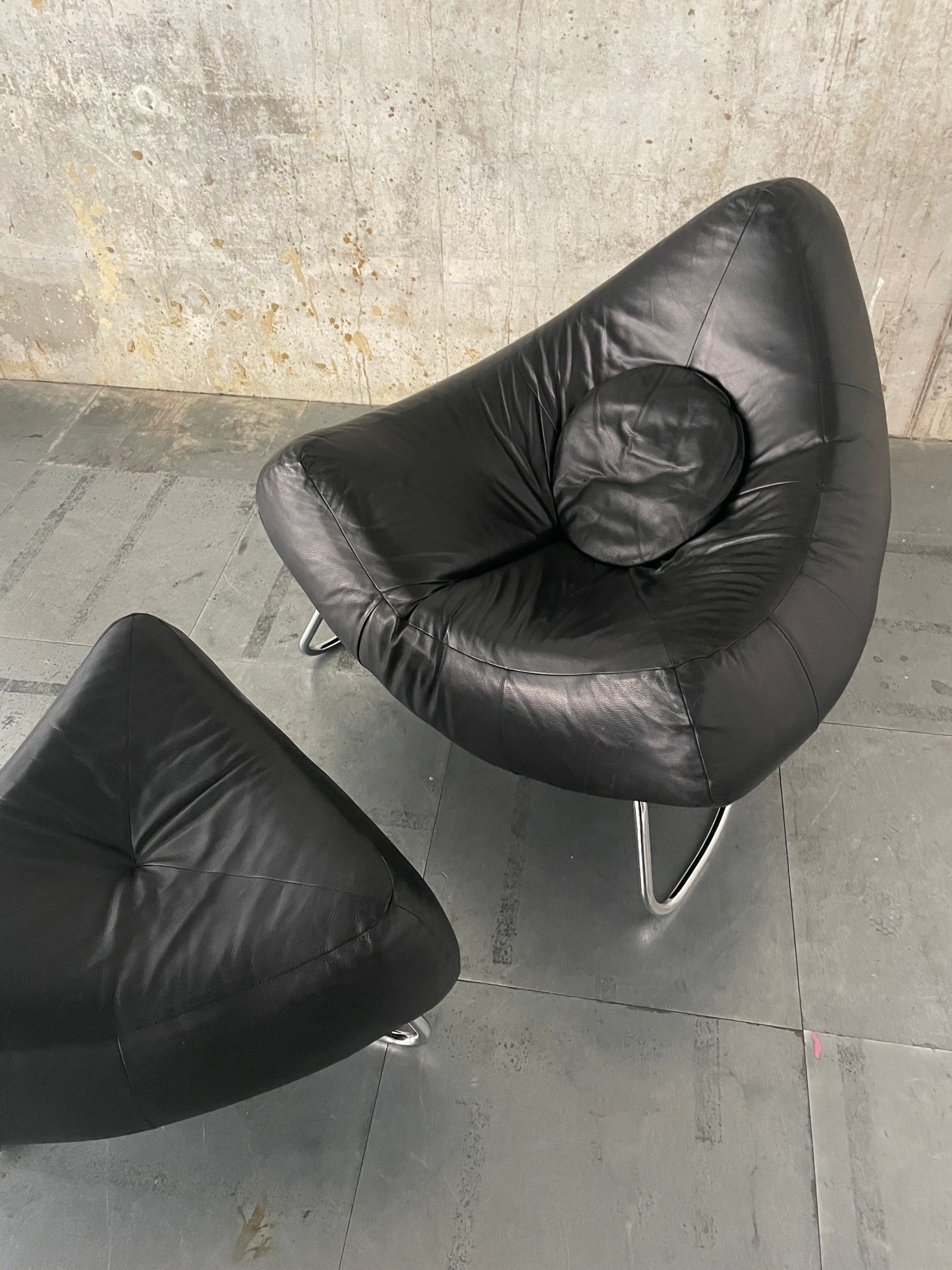 ‘Chilli’ lounge chair & footstool in black leather & chrome by Paul Falkenberg for ROM, 1970’s