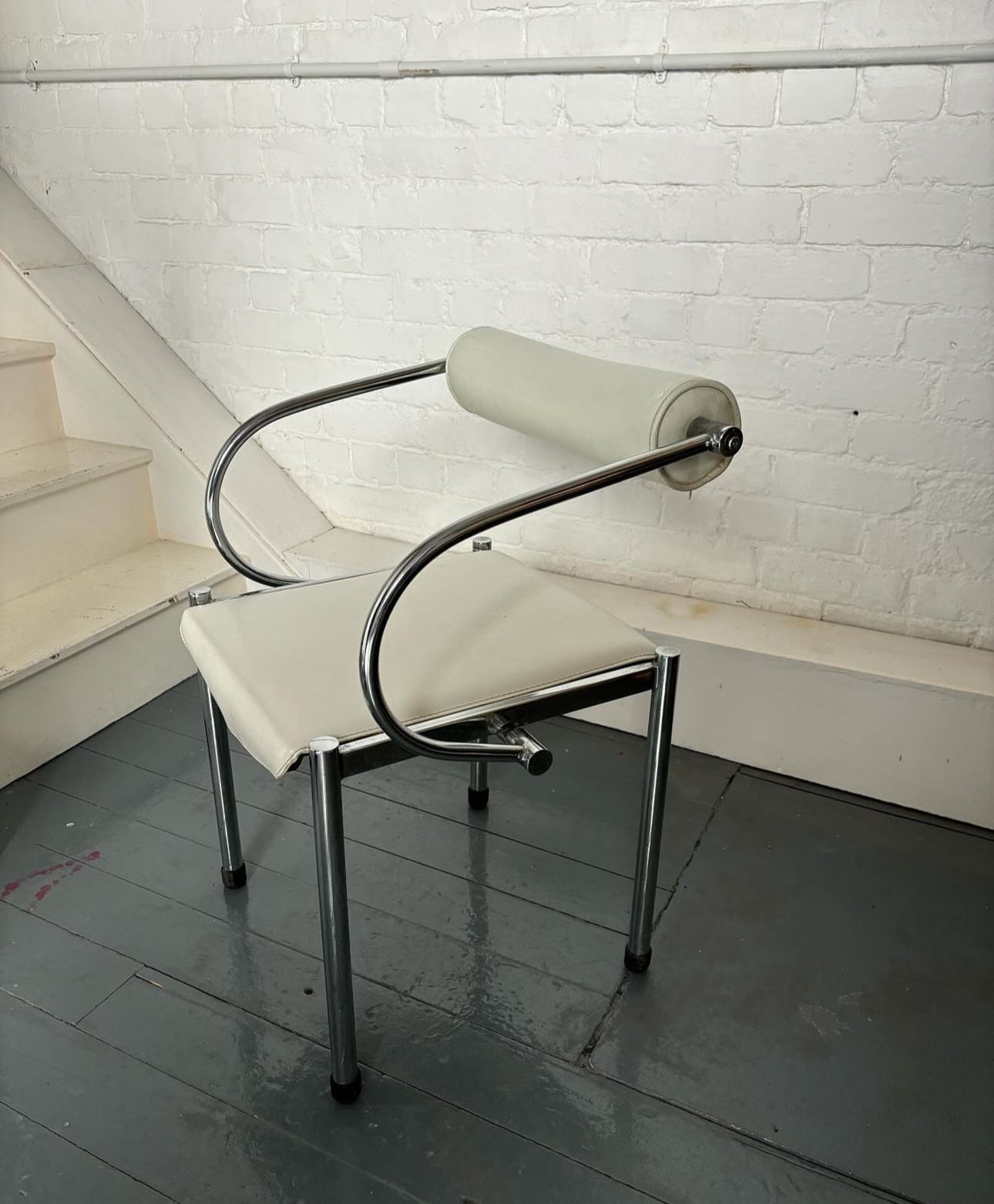 Paolo Piva Cream Faux Leather & Chrome Chair - 1 Day Rental