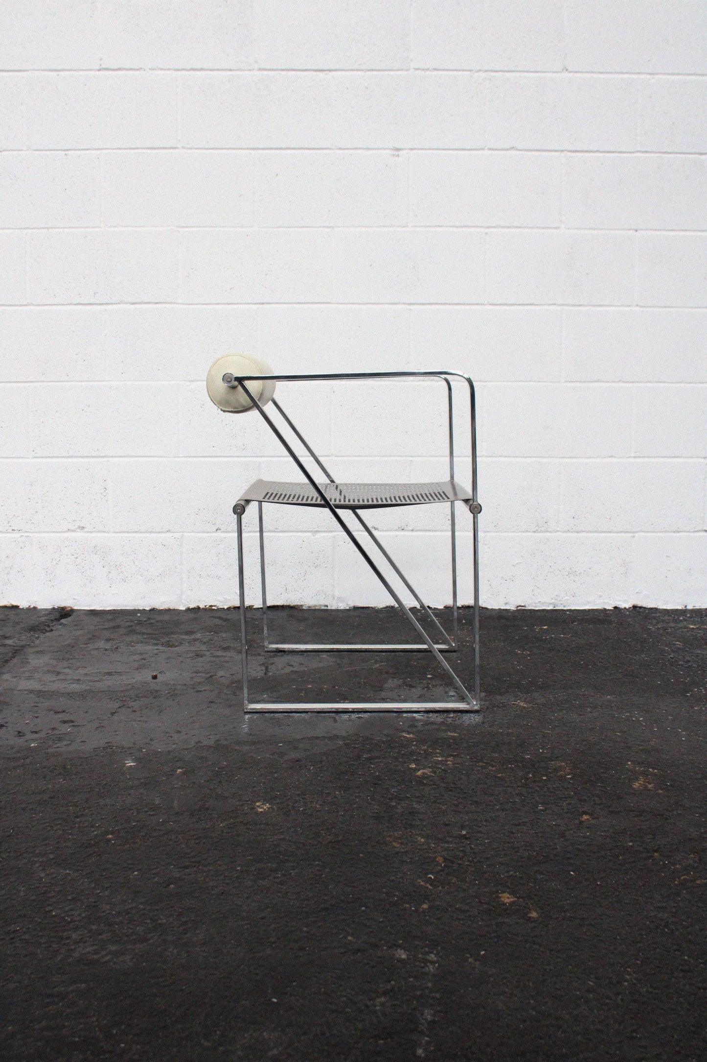 ‘Seconda’ chair in chrome & cream faux leather after Mario Botta,  Italy 1980s
