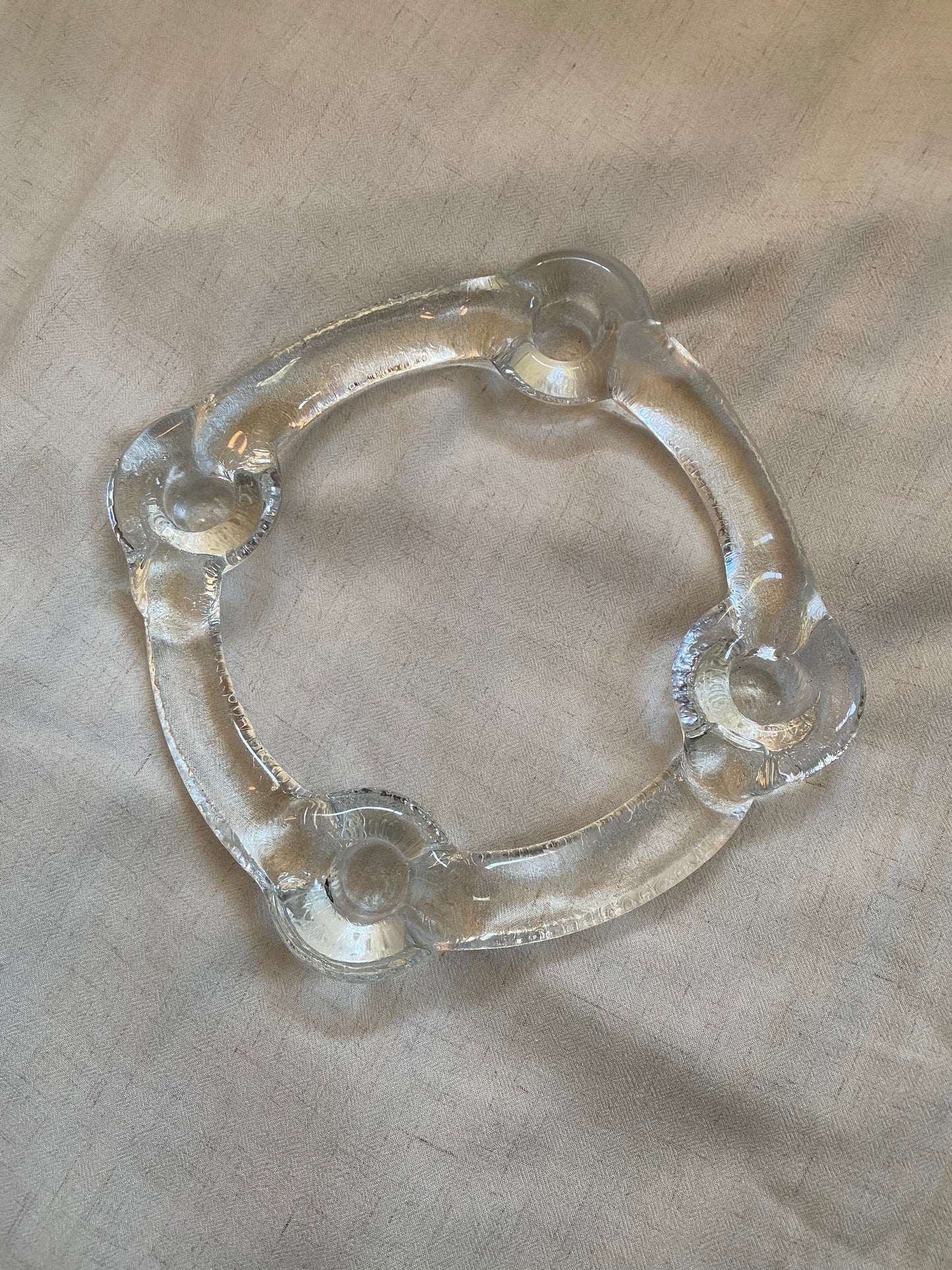 PUKERBERG 1960's Art Ice Glass Candle Holder by Staffan Gellerstadt