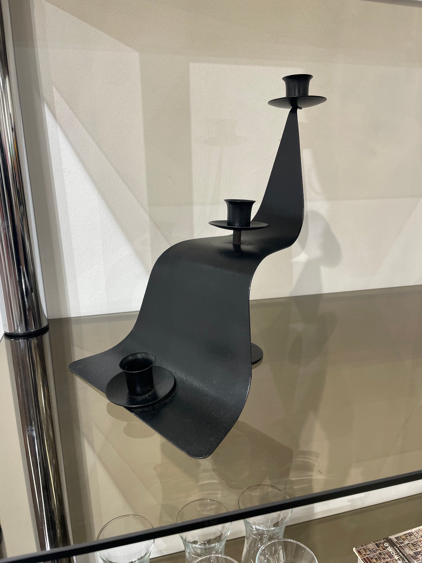 VINTAGE Large Metal Wave Candle Stick Holder