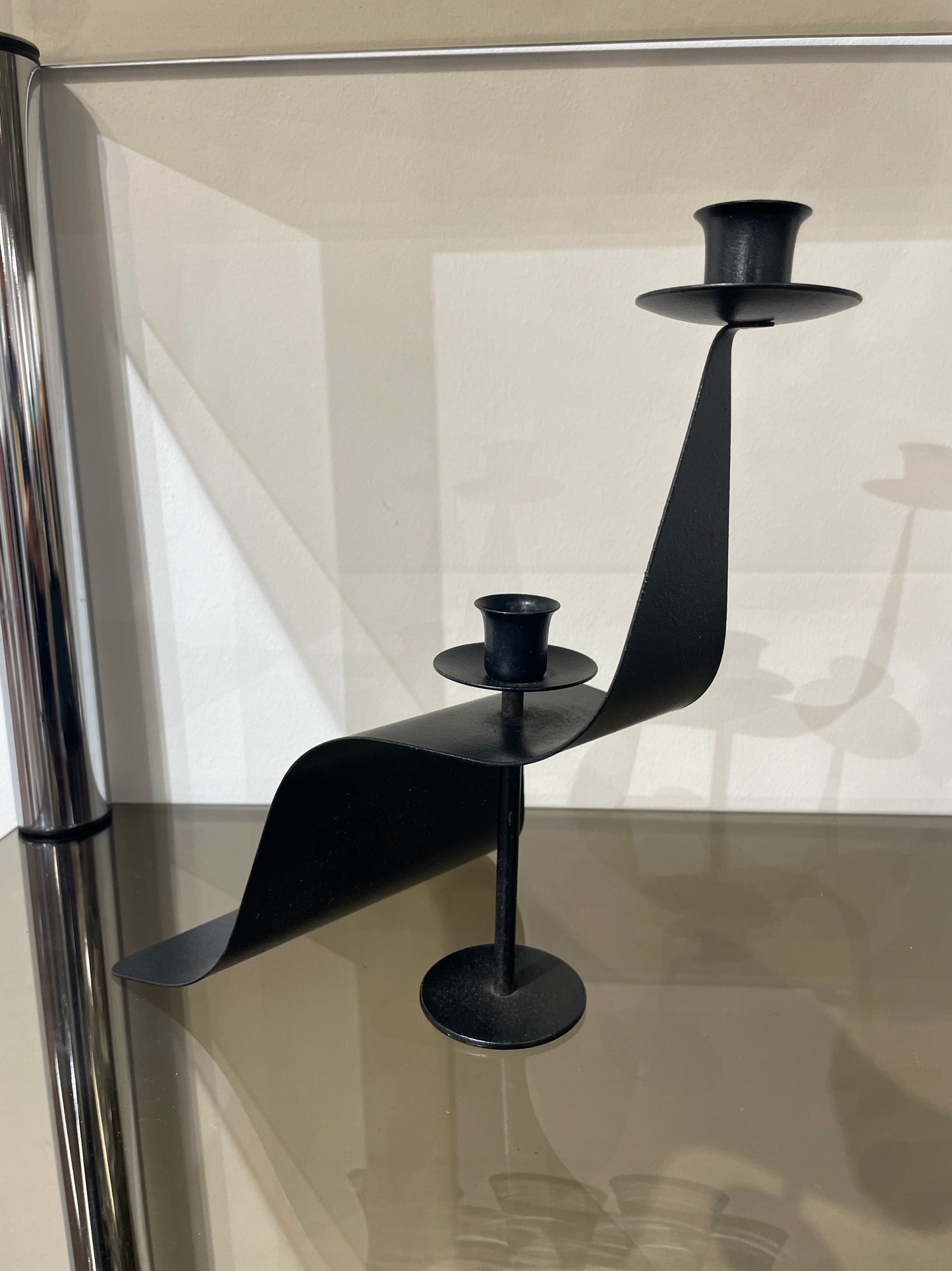 VINTAGE Large Metal Wave Candle Stick Holder