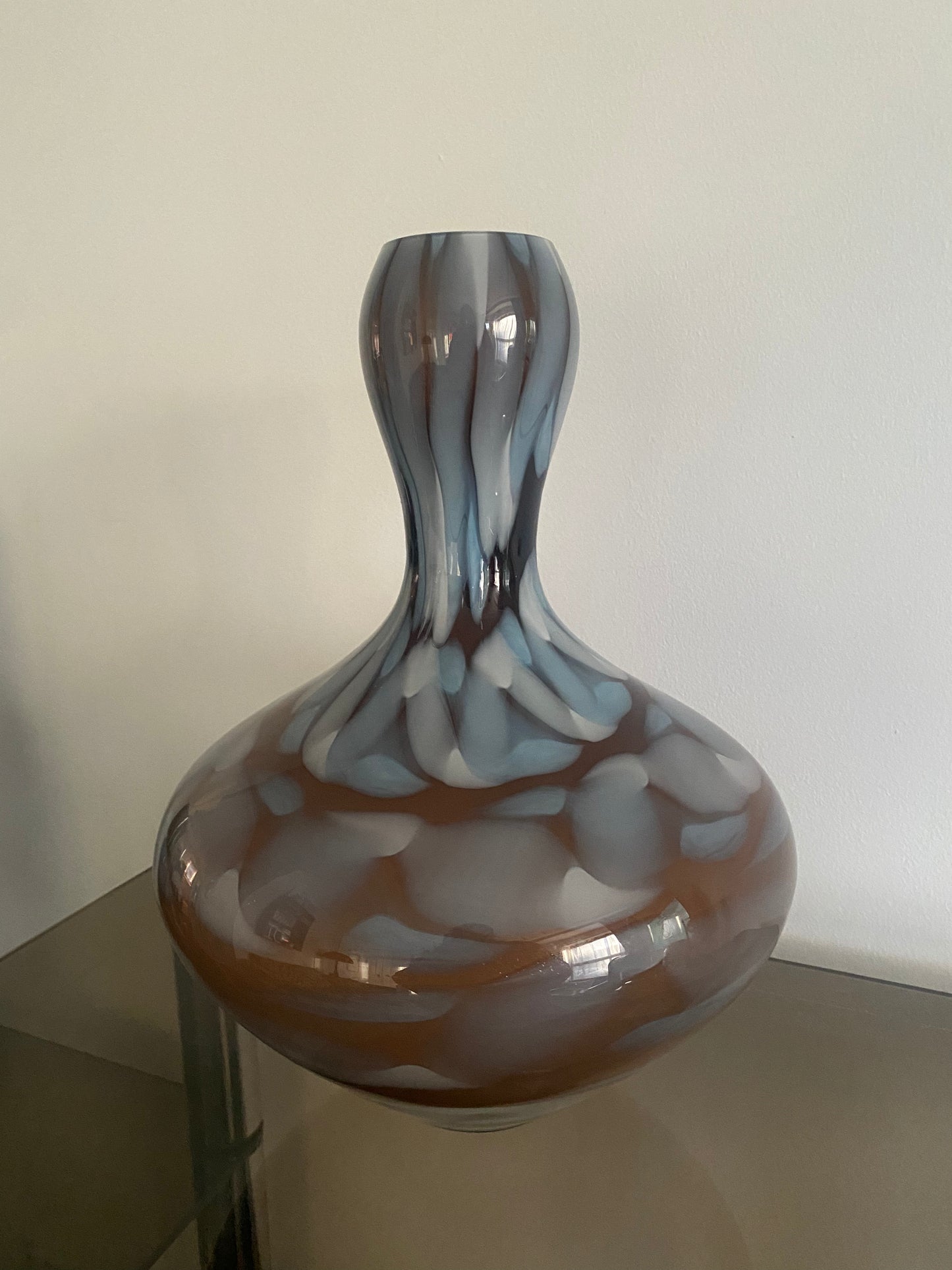 Large Brown & Blue Murano Glass Vase